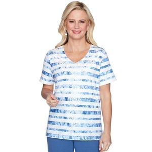 Womens Alfred Dunner Palo Alto Tie Dye Striped V-Neck Tee ~ XL